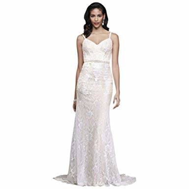 Buy discount Elegant Tulle Spaghetti Straps Neckline Natural Waistline Sheath  Wedding Dress With Beaded Lace Appliques at Magbridal
