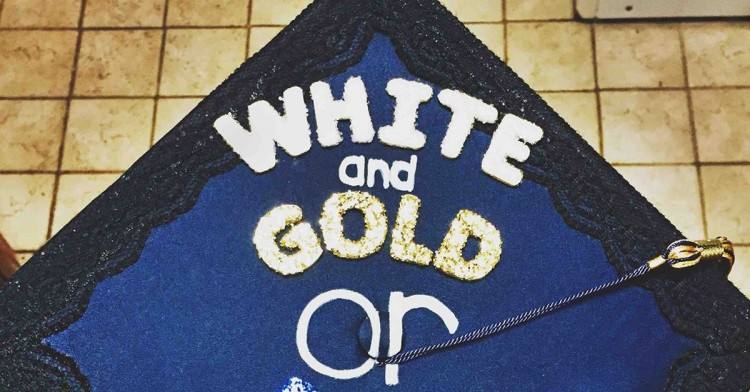 Create this stunning graduation cap with gold glittering cap board and black