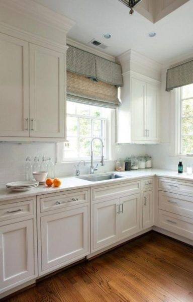 Gorgeous modern farmhouse kitchen with beadboard ceiling and grey Shaker  style cabinets