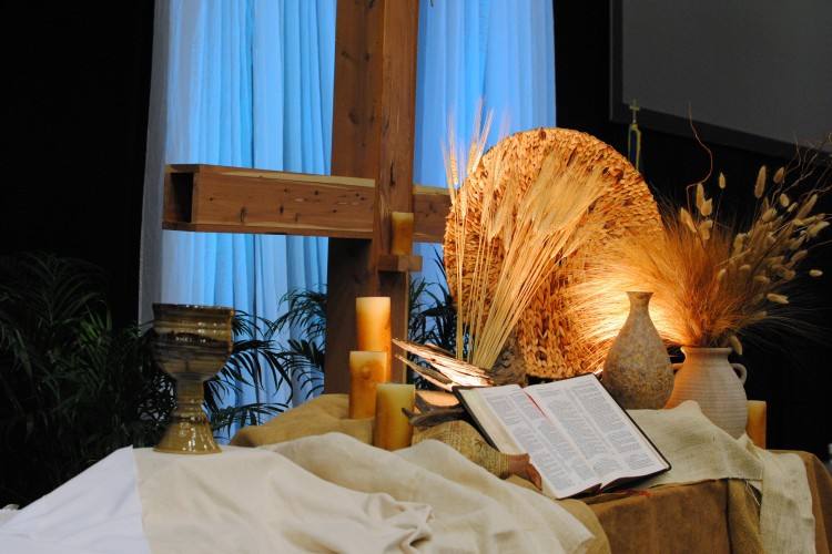 A crucifix on the high altar is veiled for Lent