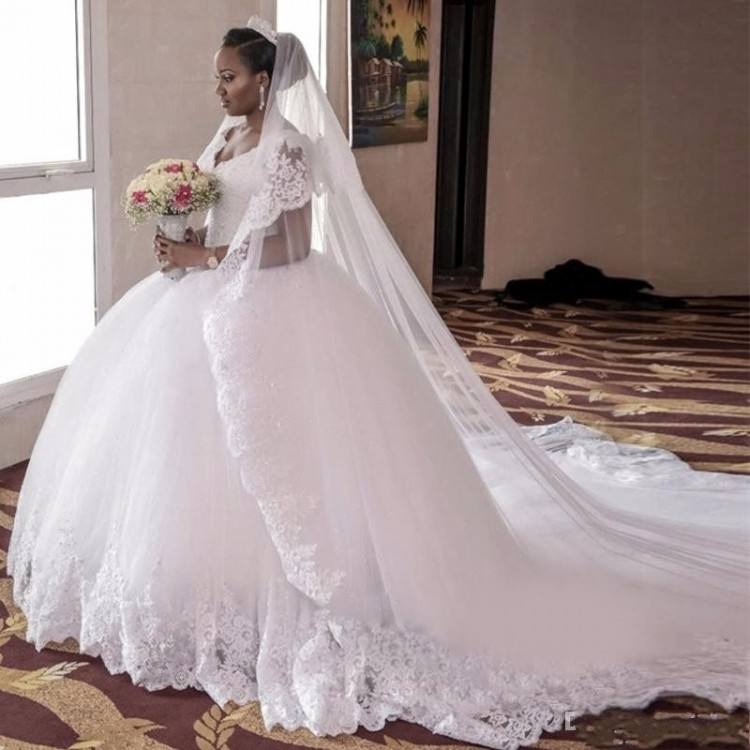 Bateau Shouldered Wedding Dress With A Long Tail Of Korean Fashion Feather V Neck New Cathedral Train Wedding Gown Wedding Gown Sale Beautiful Cheap Wedding
