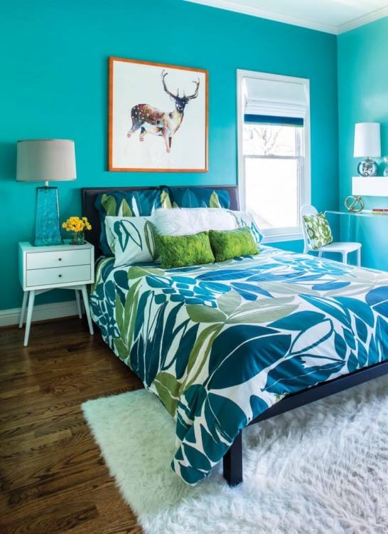 green blue brown bedroom