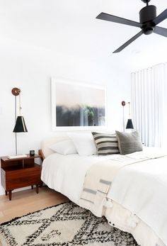 Vintage brown Moroccan rug in minimalist bedroom