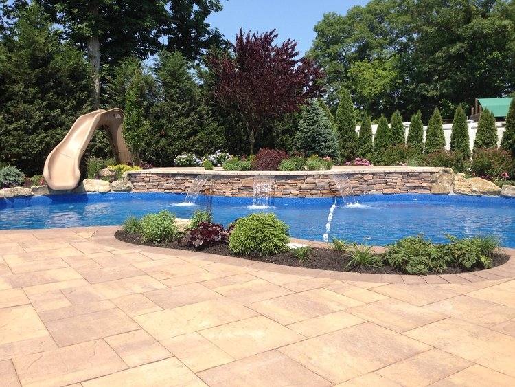 NY family friendly swimming pool design with slide in Smithtown,