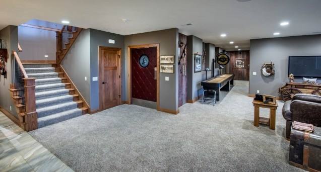 Finished basement in a new custom home with walkout to pool on beautiful Dunham Lake