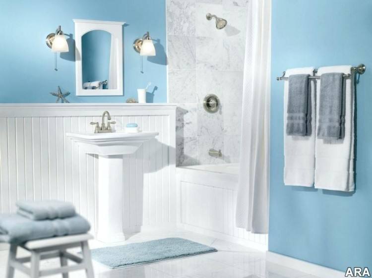 Blue Bathroom Decor White Tiles Of Standing Shower Room Tan Wall Country