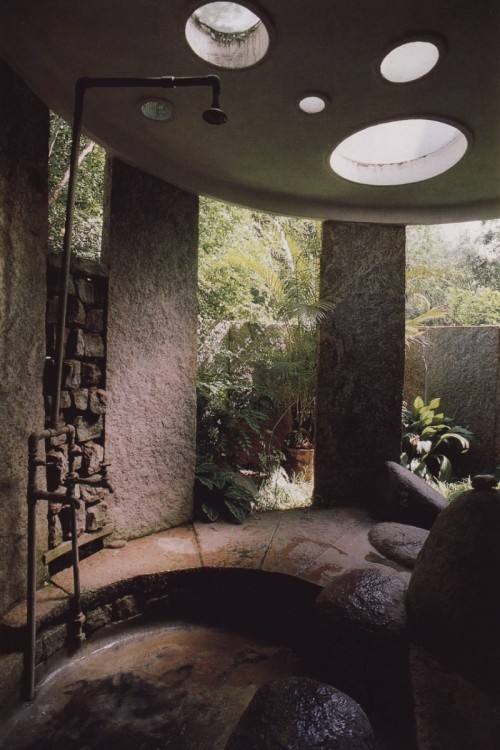 Semi outdoor bathroom with its own Zen nook [Design: Iwan Sastrawiguna Interior Design]