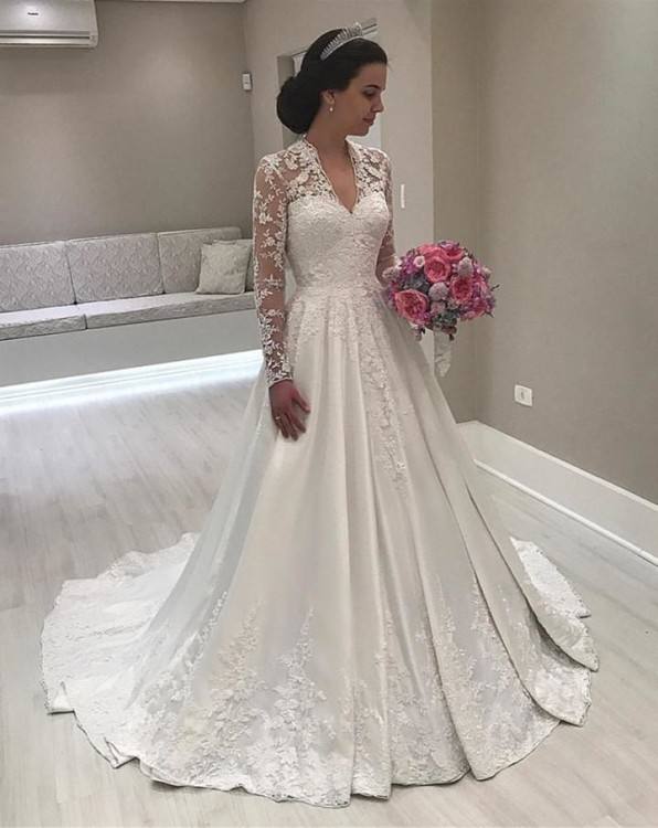 Vintage Lace Wedding Dresses/Bridal Gown with Long Sleeves