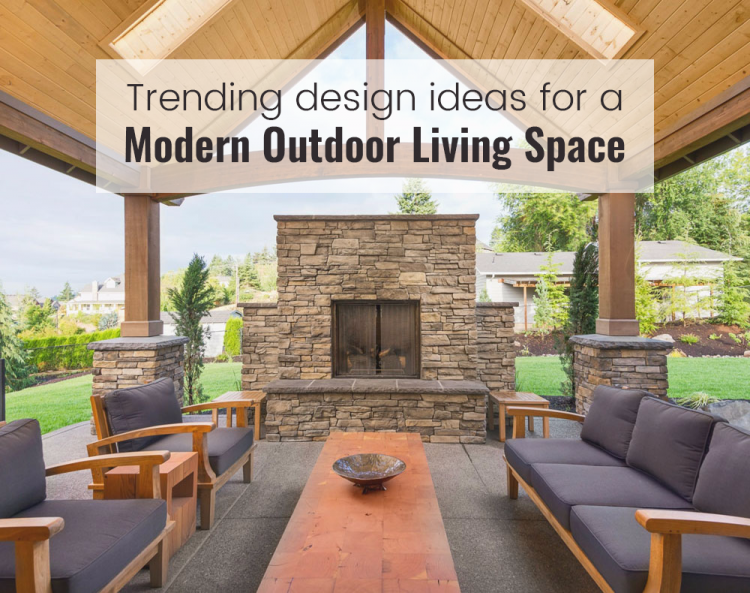 home in a living room as outside under a barbecue area? The fireplace  flanked by open views on either side will provide warmth to guests  snuggling