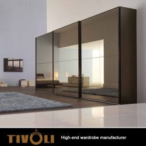 EOS Modern Sliding Door Wardrobe in Truffle Oak/Glass/Mirror