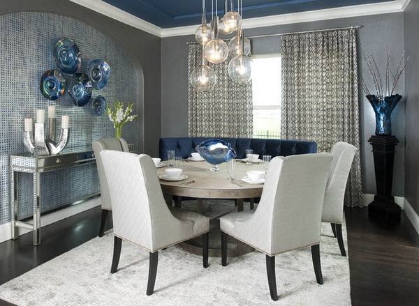 white dining room set blue table centerpieces chairs navy interior  decoration rooms house sea