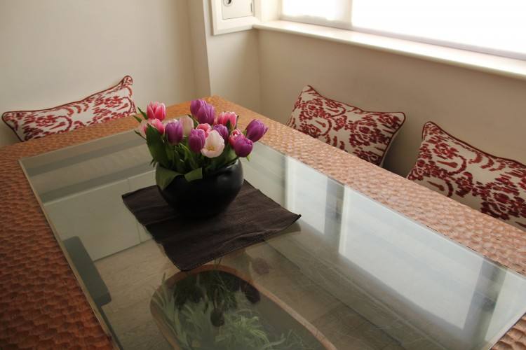 Drawing room and dining room with wooden glass partition