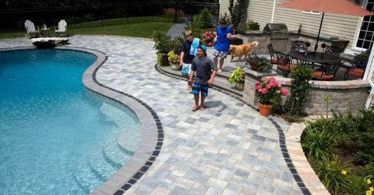 Pool Sitting Area Designed From Pavers Bevis Poolside Paving Stones Budagher Pool Seeting Paver Walls Entryway Budagher Pool Deck Patio