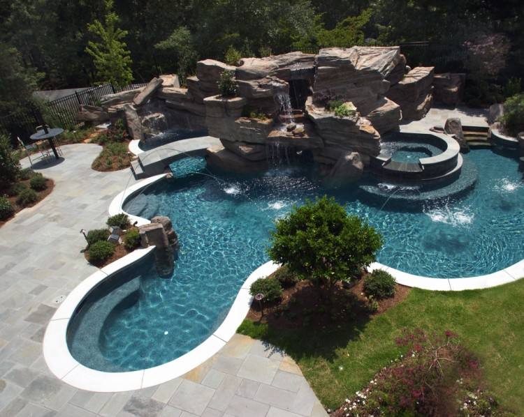 Backyard LED pool waterfalls lighting design ideas Saddle River New Jersey