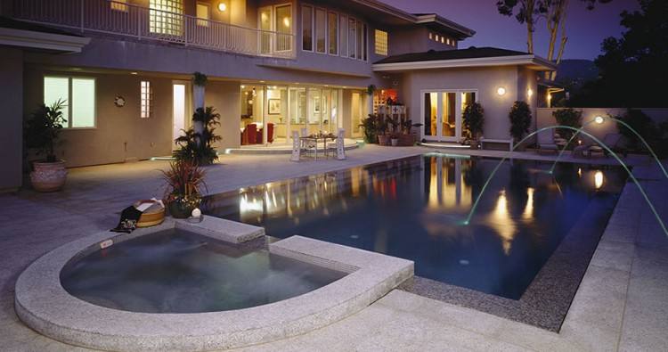 luxury in ground swimming pool with waterfalls and fire pit design and  installation mahwah nj luxury mosaic tile spa