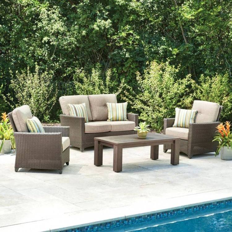 com: Patio Furniture Set 3PCS Outdoor Rattan Backyard Garden Furniture Seat Cushioned: Garden & Outdoor