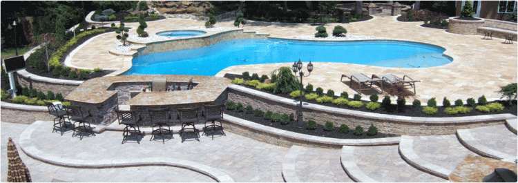 NJ pool designs and landscaping for backyard | by CustomPoolPros